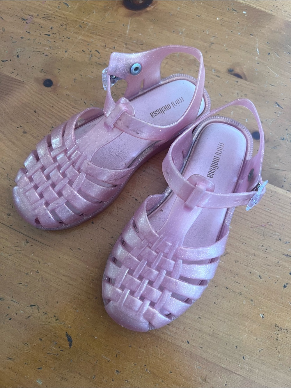 Mini Melissa Pink Glitter Jelly Woven Sandals